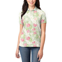 Anthurium Plumeria Lei Pastel Women Polo Shirt Green Hawaiian Splendid Palaka