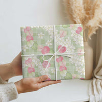 Anthurium Plumeria Lei Pastel Wrapping Paper Green Hawaiian Splendid Palaka