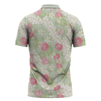 Anthurium Plumeria Lei Pastel Zipper Polo Shirt Green Hawaiian Splendid Palaka