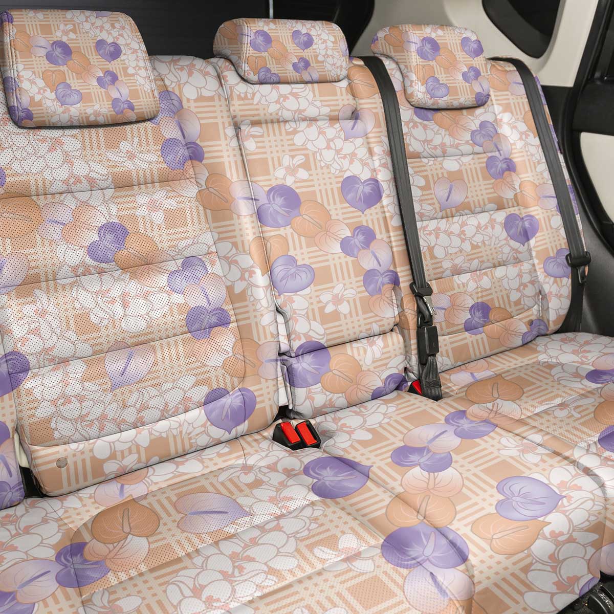 Anthurium Plumeria Lei Pastel Back Car Seat Cover Orange Hawaiian Splendid Palaka