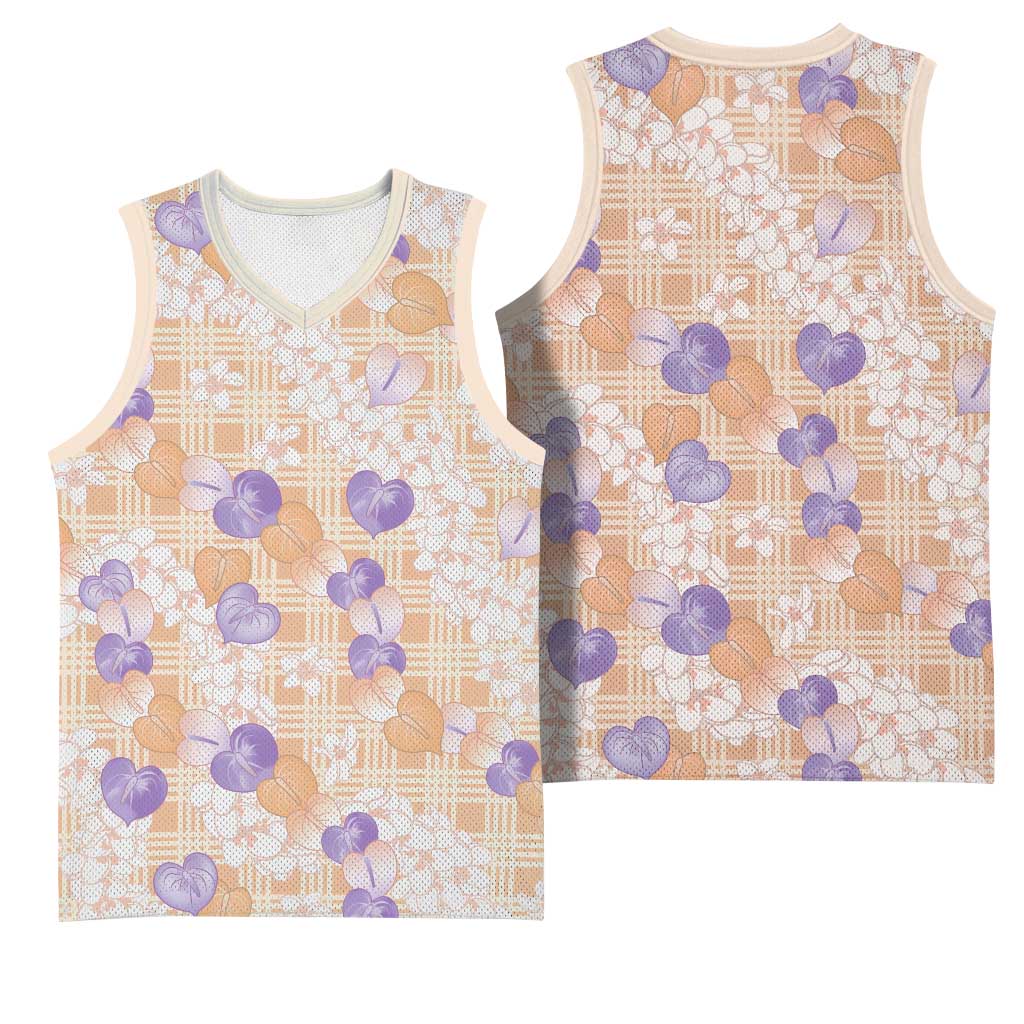 Anthurium Plumeria Lei Pastel Basketball Jersey Orange Hawaiian Splendid Palaka
