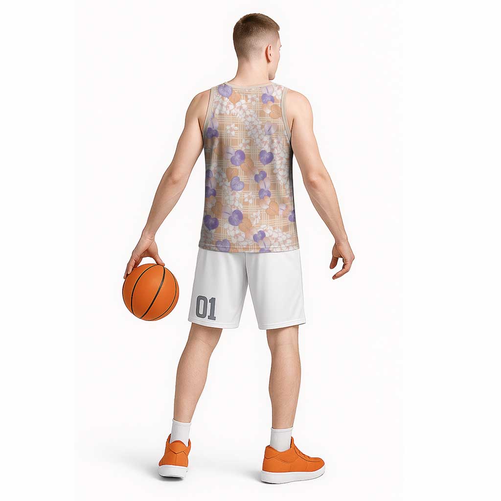 Anthurium Plumeria Lei Pastel Basketball Jersey Orange Hawaiian Splendid Palaka