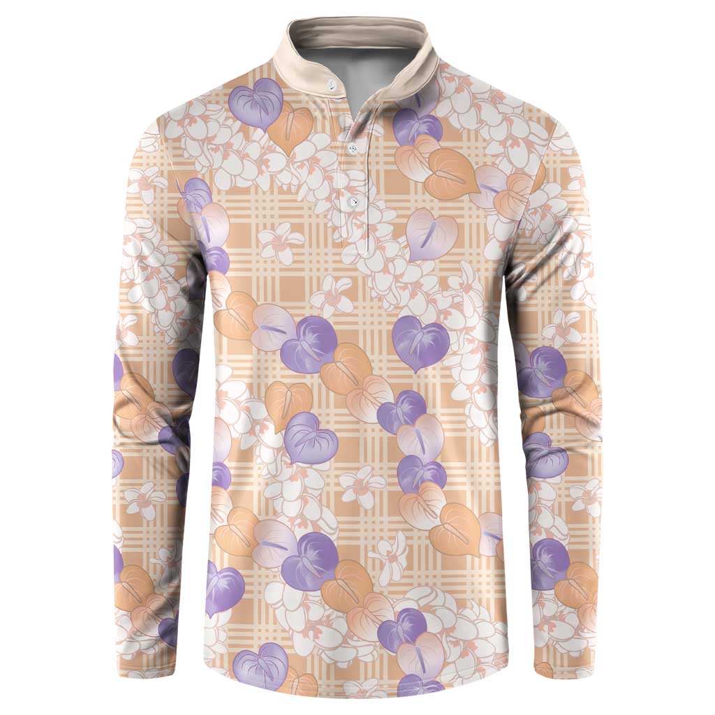 Anthurium Plumeria Lei Pastel Button Sweatshirt Orange Hawaiian Splendid Palaka
