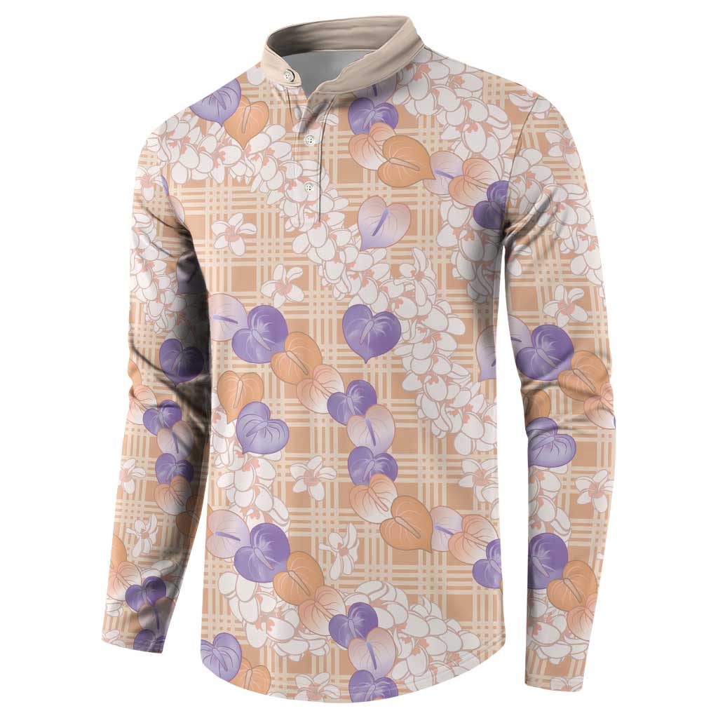 Anthurium Plumeria Lei Pastel Button Sweatshirt Orange Hawaiian Splendid Palaka