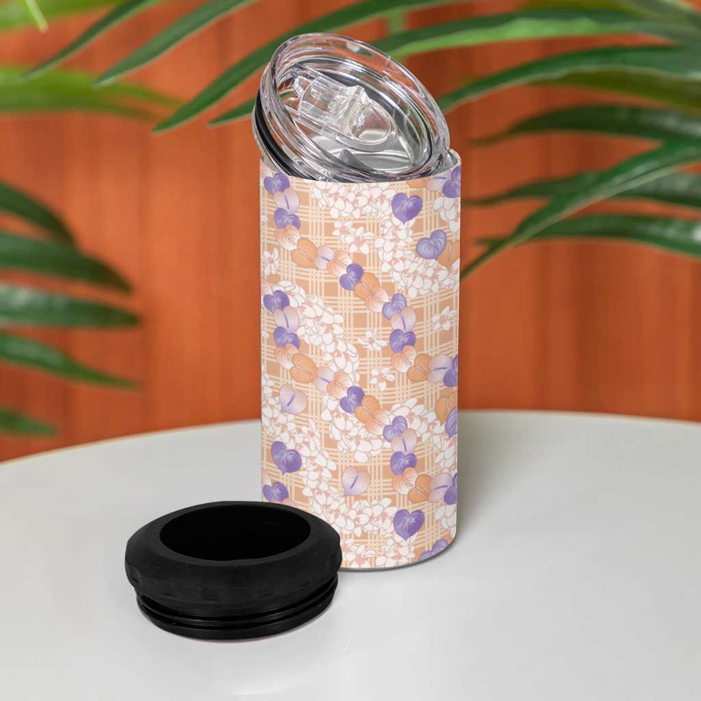 Anthurium Plumeria Lei Pastel 4 in 1 Can Cooler Tumbler Orange Hawaiian Splendid Palaka