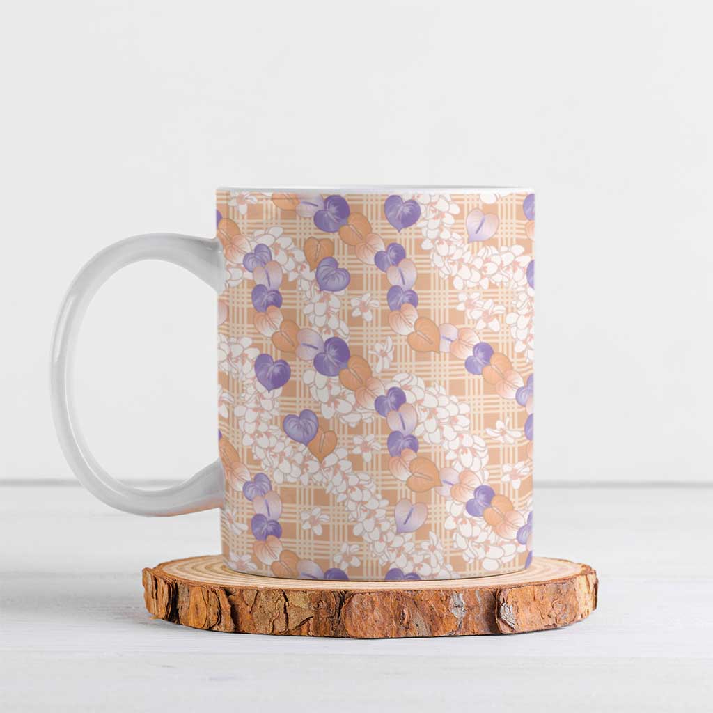 Anthurium Plumeria Lei Pastel Ceramic Mug Orange Hawaiian Splendid Palaka