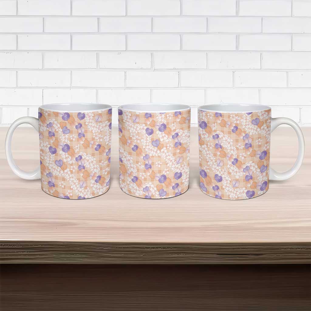 Anthurium Plumeria Lei Pastel Ceramic Mug Orange Hawaiian Splendid Palaka