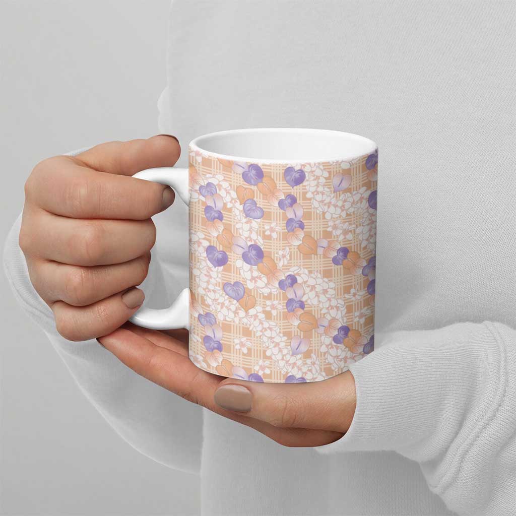 Anthurium Plumeria Lei Pastel Ceramic Mug Orange Hawaiian Splendid Palaka