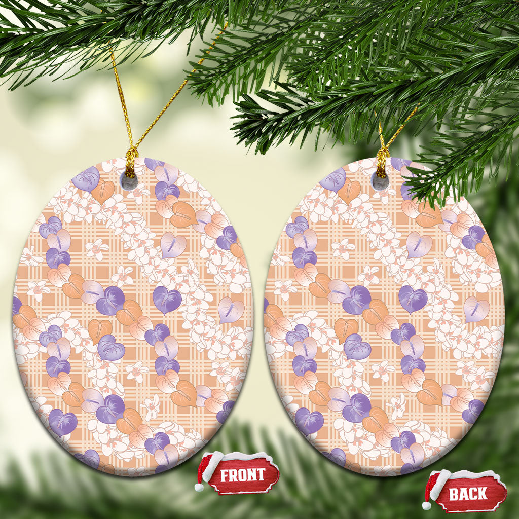 Anthurium Plumeria Lei Pastel Ceramic Ornament Orange Hawaiian Splendid Palaka LT01 Oval Orange - Polynesian Pride