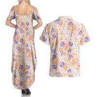 Anthurium Plumeria Lei Pastel Couples Matching Summer Maxi Dress and Hawaiian Shirt Orange Hawaiian Splendid Palaka