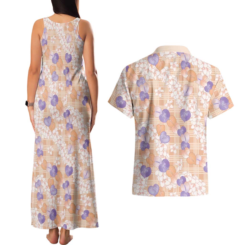 Anthurium Plumeria Lei Pastel Couples Matching Tank Maxi Dress and Hawaiian Shirt Orange Hawaiian Splendid Palaka
