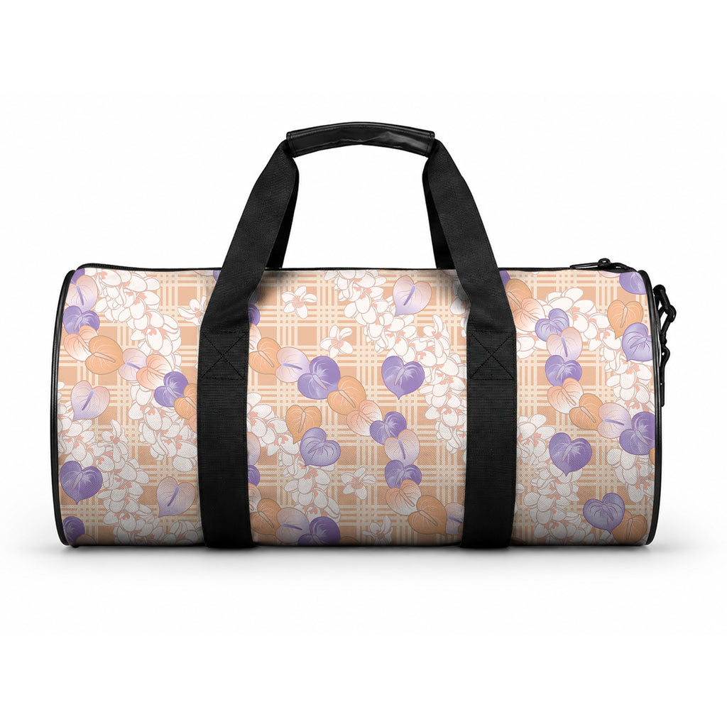 Anthurium Plumeria Lei Pastel Duffle Bag Orange Hawaiian Splendid Palaka LT01 One size Orange - Polynesian Pride