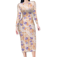 Anthurium Plumeria Lei Pastel Family Matching Long Sleeve Bodycon Dress and Hawaiian Shirt Orange Hawaiian Splendid Palaka LT01 Mom's Dress Orange - Polynesian Pride