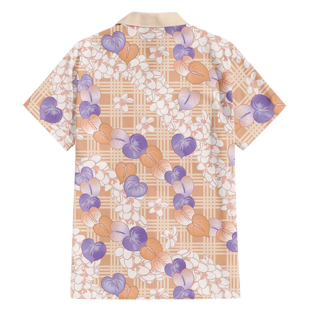 Anthurium Plumeria Lei Pastel Family Matching Off Shoulder Short Dress and Hawaiian Shirt Orange Hawaiian Splendid Palaka LT01 - Polynesian Pride