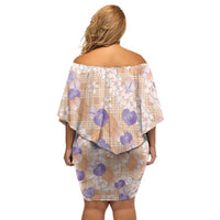 Anthurium Plumeria Lei Pastel Family Matching Off Shoulder Short Dress and Hawaiian Shirt Orange Hawaiian Splendid Palaka LT01 - Polynesian Pride