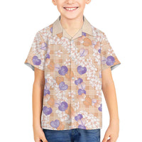 Anthurium Plumeria Lei Pastel Family Matching Off Shoulder Short Dress and Hawaiian Shirt Orange Hawaiian Splendid Palaka LT01 Son's Shirt Orange - Polynesian Pride