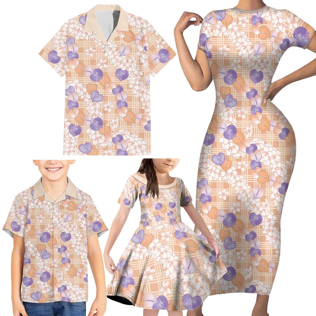 Anthurium Plumeria Lei Pastel Family Matching Short Sleeve Bodycon Dress and Hawaiian Shirt Orange Hawaiian Splendid Palaka