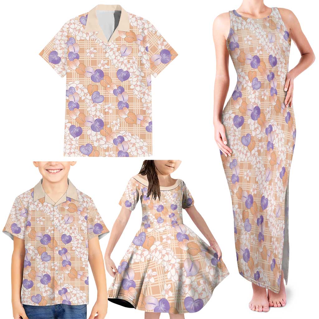 Anthurium Plumeria Lei Pastel Family Matching Tank Maxi Dress and Hawaiian Shirt Orange Hawaiian Splendid Palaka LT01 - Polynesian Pride