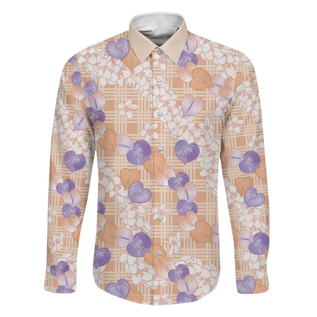 Anthurium Plumeria Lei Pastel Family Matching Tank Maxi Dress and Hawaiian Shirt Orange Hawaiian Splendid Palaka LT01 Dad's Shirt - Long Sleeve Orange - Polynesian Pride
