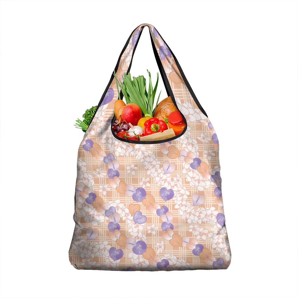 Anthurium Plumeria Lei Pastel Grocery Bag Orange Hawaiian Splendid Palaka