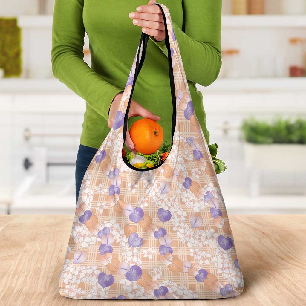 Anthurium Plumeria Lei Pastel Grocery Bag Orange Hawaiian Splendid Palaka