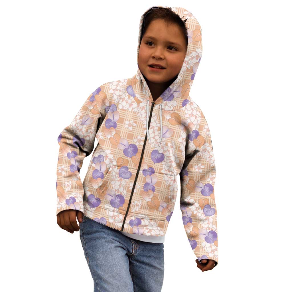 Anthurium Plumeria Lei Pastel Kid Hoodie Orange Hawaiian Splendid Palaka