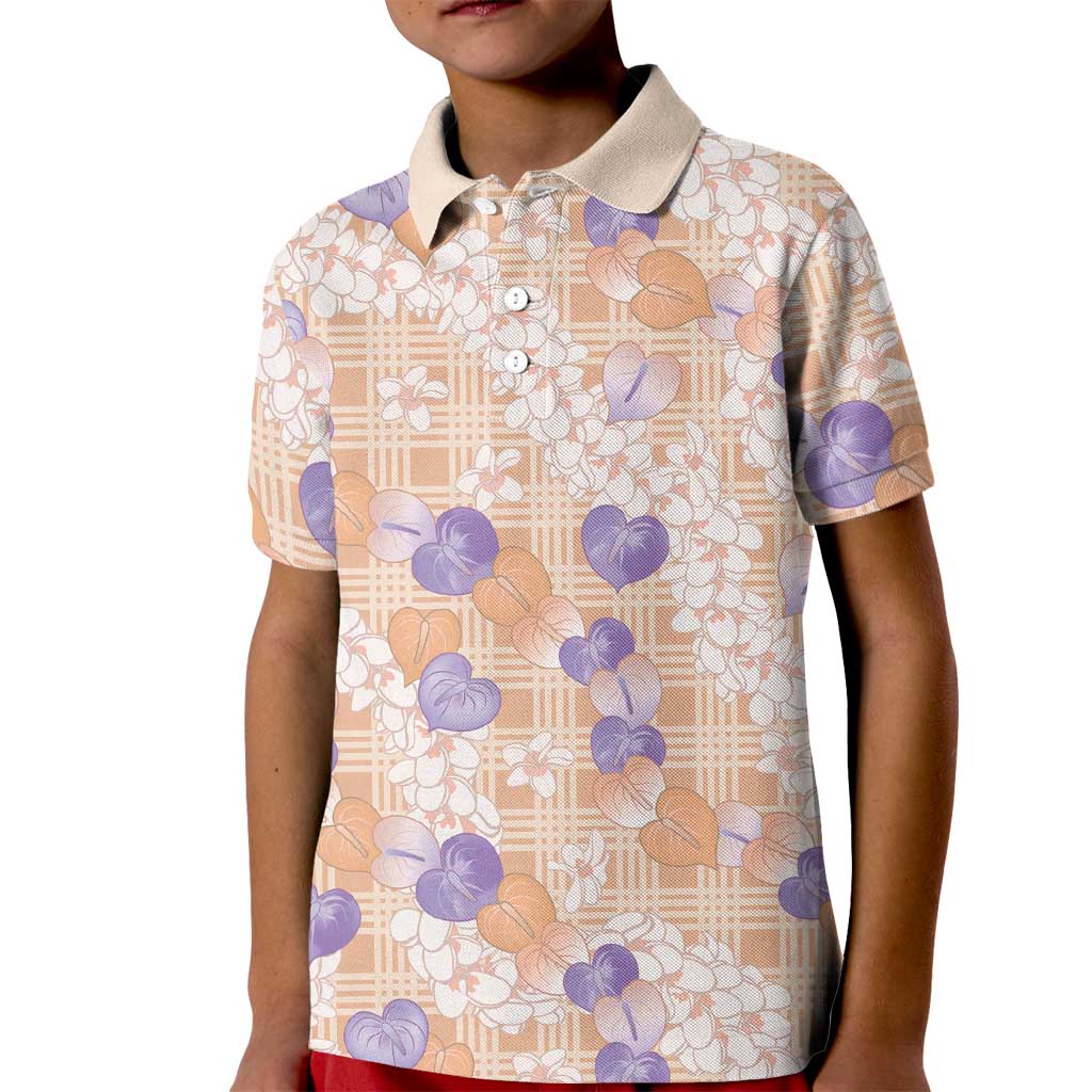Anthurium Plumeria Lei Pastel Kid Polo Shirt Orange Hawaiian Splendid Palaka