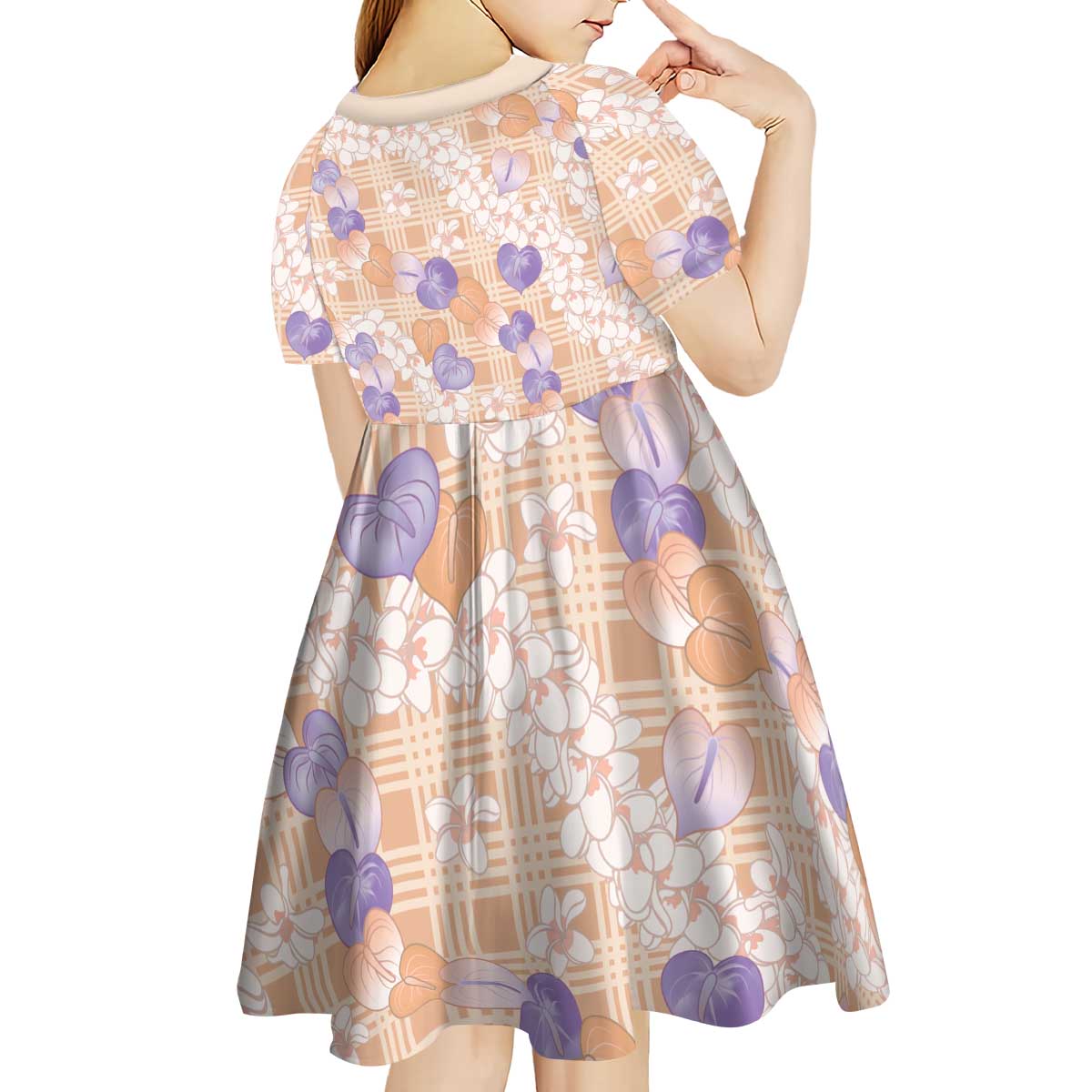 Anthurium Plumeria Lei Pastel Kid Short Sleeve Dress Orange Hawaiian Splendid Palaka