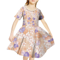 Anthurium Plumeria Lei Pastel Kid Short Sleeve Dress Orange Hawaiian Splendid Palaka