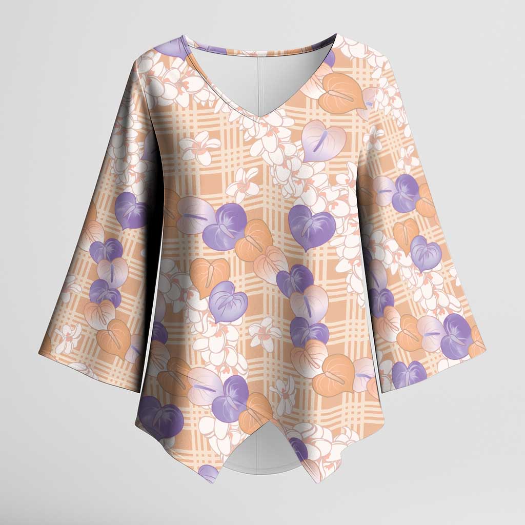 Anthurium Plumeria Lei Pastel Kimono Sleeve Blouse Orange Hawaiian Splendid Palaka