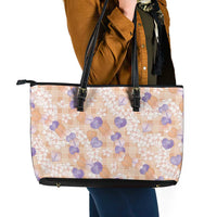 Anthurium Plumeria Lei Pastel Leather Tote Bag Orange Hawaiian Splendid Palaka