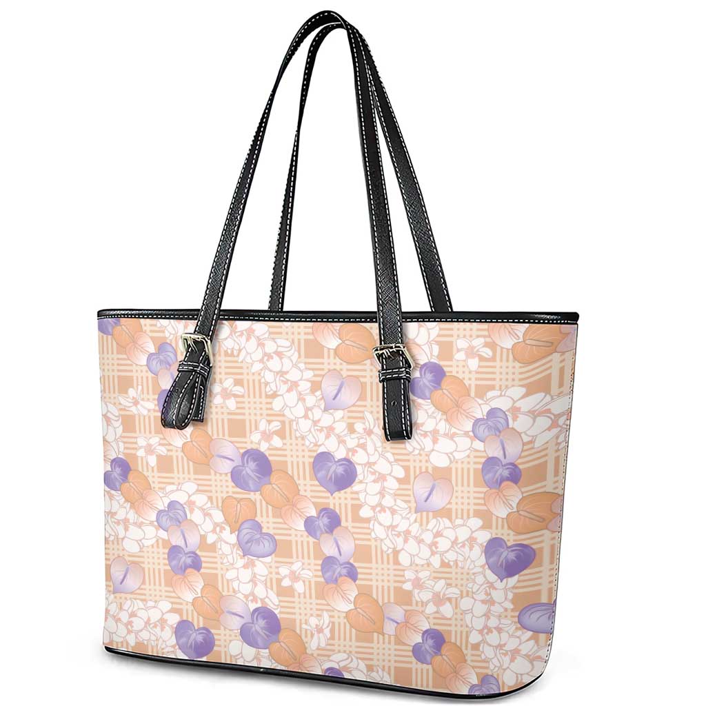 Anthurium Plumeria Lei Pastel Leather Tote Bag Orange Hawaiian Splendid Palaka