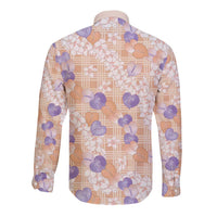 Anthurium Plumeria Lei Pastel Long Sleeve Button Shirt Orange Hawaiian Splendid Palaka
