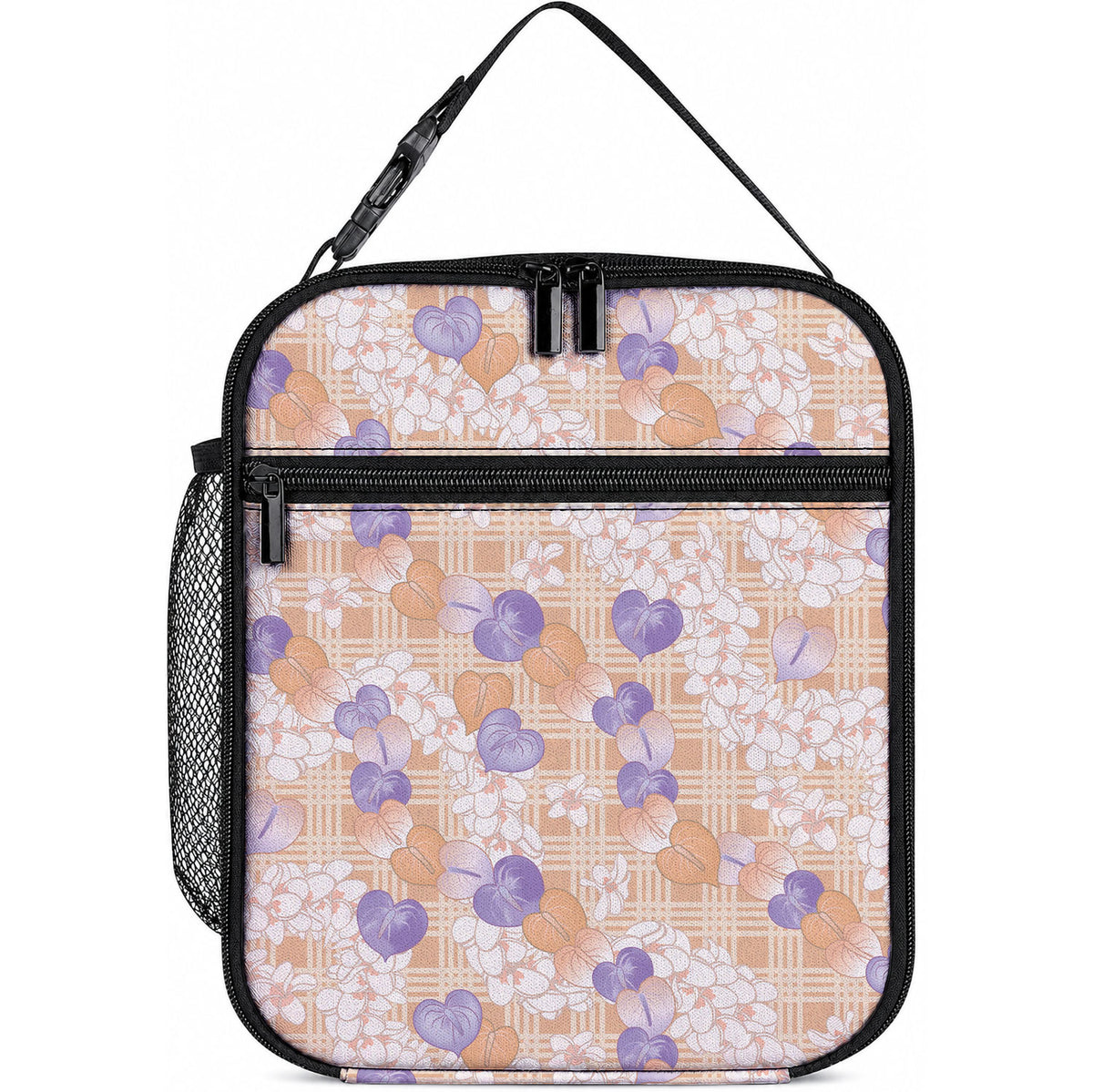 Anthurium Plumeria Lei Pastel Lunch Bag Orange Hawaiian Splendid Palaka LT01 10.2 × 8.3 × 4.3 inch Orange - Polynesian Pride