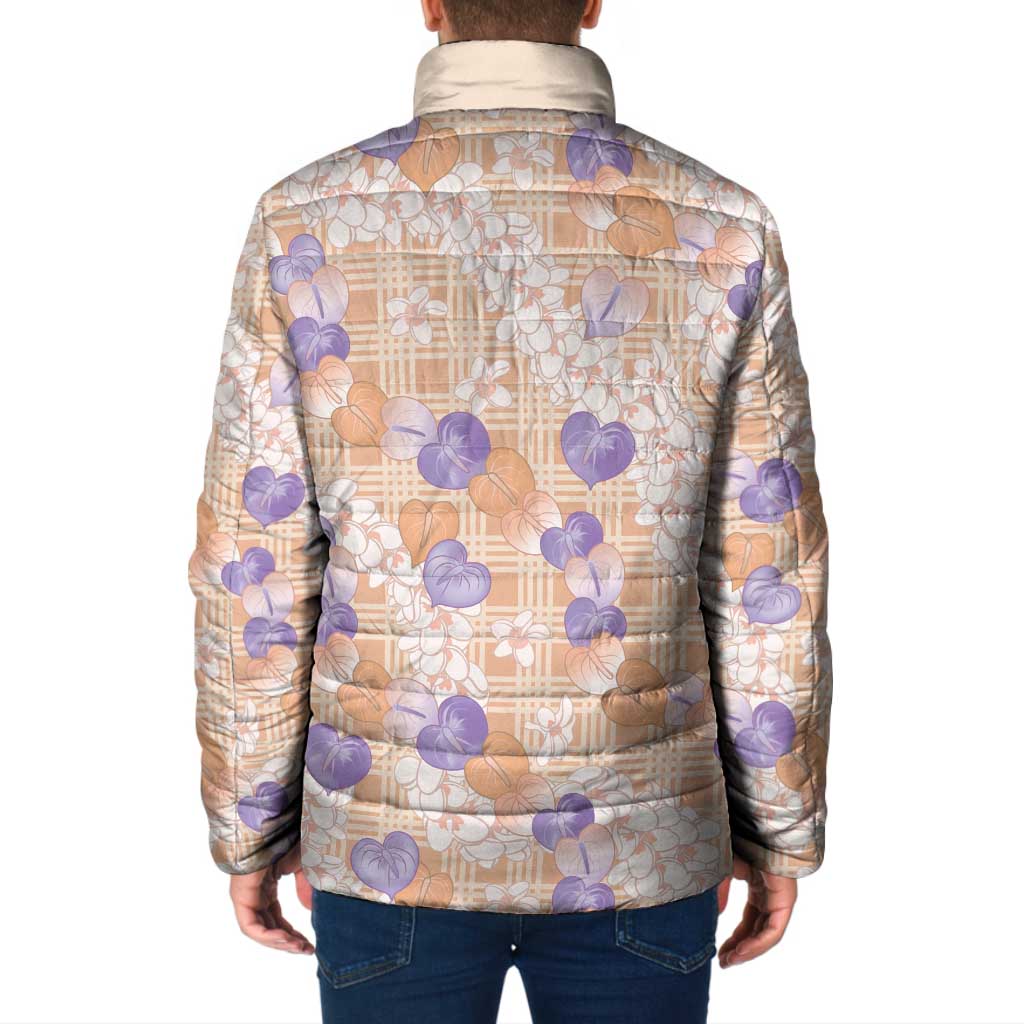 Anthurium Plumeria Lei Pastel Padded Jacket Orange Hawaiian Splendid Palaka