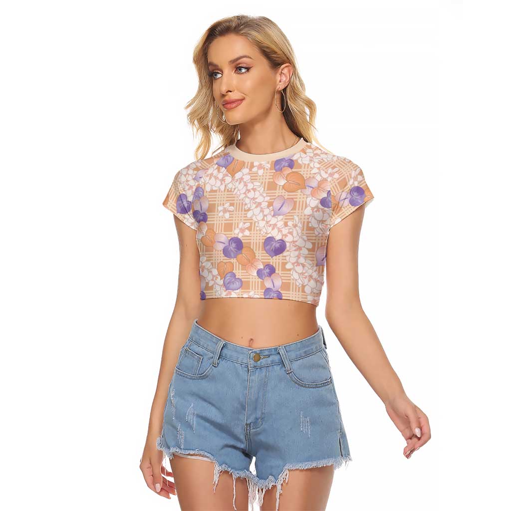 Anthurium Plumeria Lei Pastel Raglan Cropped T Shirt Orange Hawaiian Splendid Palaka