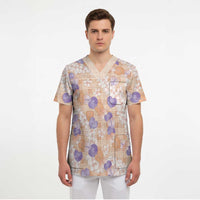Anthurium Plumeria Lei Pastel Scrub Top Orange Hawaiian Splendid Palaka