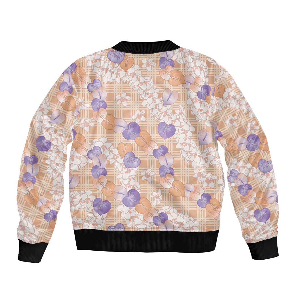 Anthurium Plumeria Lei Pastel Sleeve Zip Bomber Jacket Orange Hawaiian Splendid Palaka