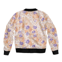 Anthurium Plumeria Lei Pastel Sleeve Zip Bomber Jacket Orange Hawaiian Splendid Palaka