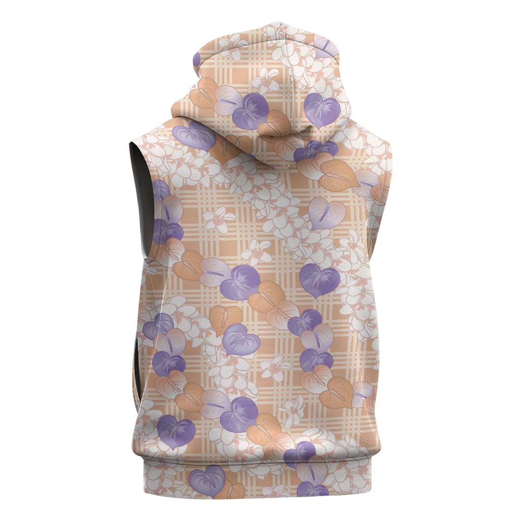 Anthurium Plumeria Lei Pastel Sleeveless Hoodie Orange Hawaiian Splendid Palaka