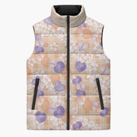 Anthurium Plumeria Lei Pastel Sleeveless Puffer Jacket Orange Hawaiian Splendid Palaka