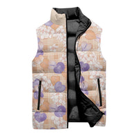 Anthurium Plumeria Lei Pastel Sleeveless Puffer Jacket Orange Hawaiian Splendid Palaka