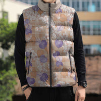 Anthurium Plumeria Lei Pastel Sleeveless Puffer Jacket Orange Hawaiian Splendid Palaka