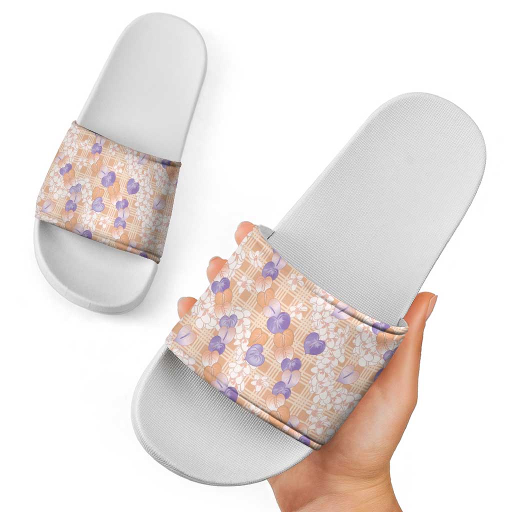 Anthurium Plumeria Lei Pastel Slide Sandals Orange Hawaiian Splendid Palaka