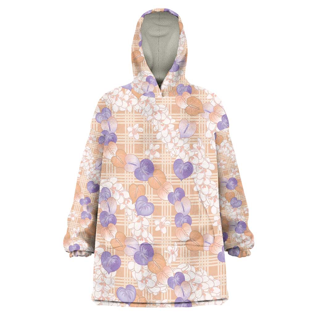 Anthurium Plumeria Lei Pastel Wearable Blanket Hoodie Orange Hawaiian Splendid Palaka
