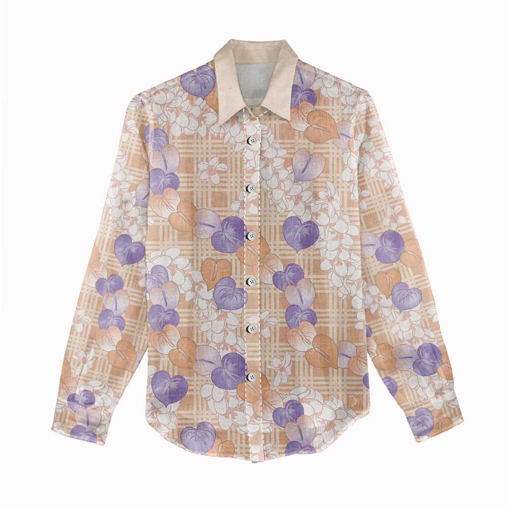 Anthurium Plumeria Lei Pastel Women Casual Shirt Orange Hawaiian Splendid Palaka