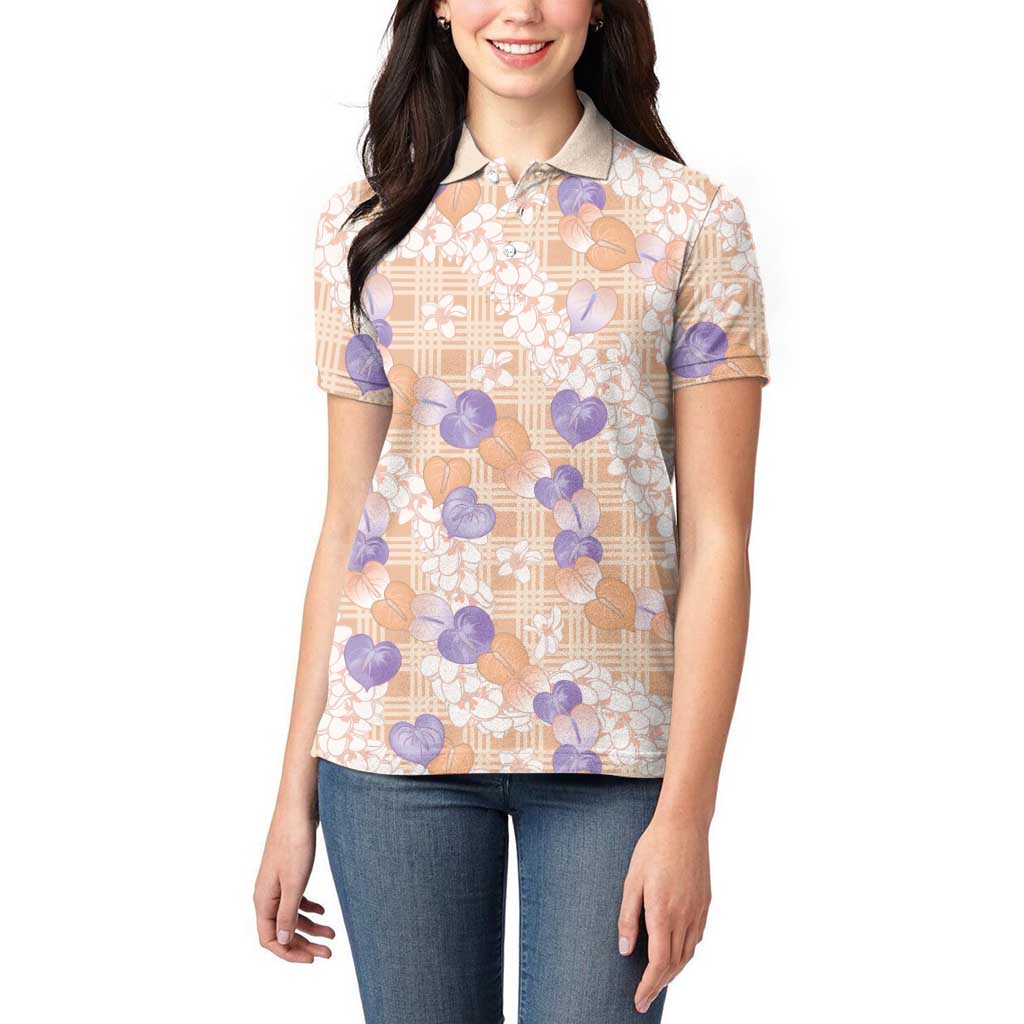 Anthurium Plumeria Lei Pastel Women Polo Shirt Orange Hawaiian Splendid Palaka