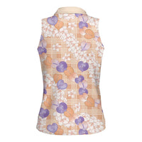 Anthurium Plumeria Lei Pastel Women Sleeveless Polo Shirt Orange Hawaiian Splendid Palaka
