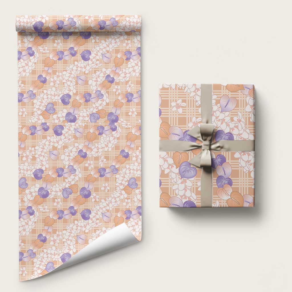 Anthurium Plumeria Lei Pastel Wrapping Paper Orange Hawaiian Splendid Palaka