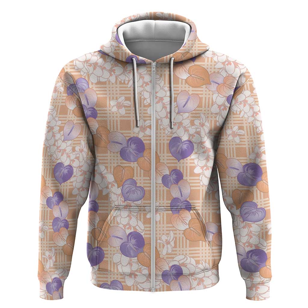 Anthurium Plumeria Lei Pastel Zip Hoodie Orange Hawaiian Splendid Palaka